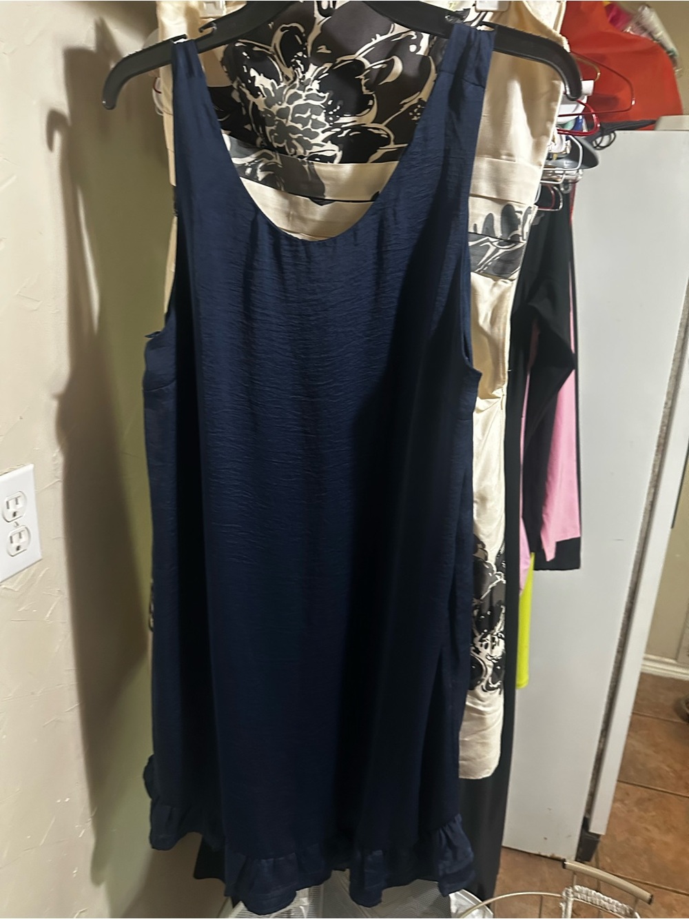 Sleeveless Navy Ruffle-Hem Mini Dress